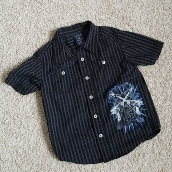 Faded Glory Black & White Striped Short Sleeve Button Down Shirts Boys XS - Picture 2 of 7
